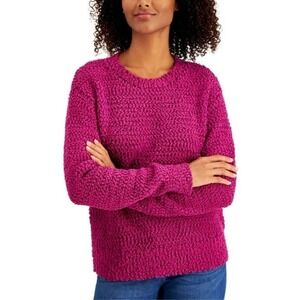 Style & Co Teddy Boucle Chenille Sweater Violet Orchid PS
